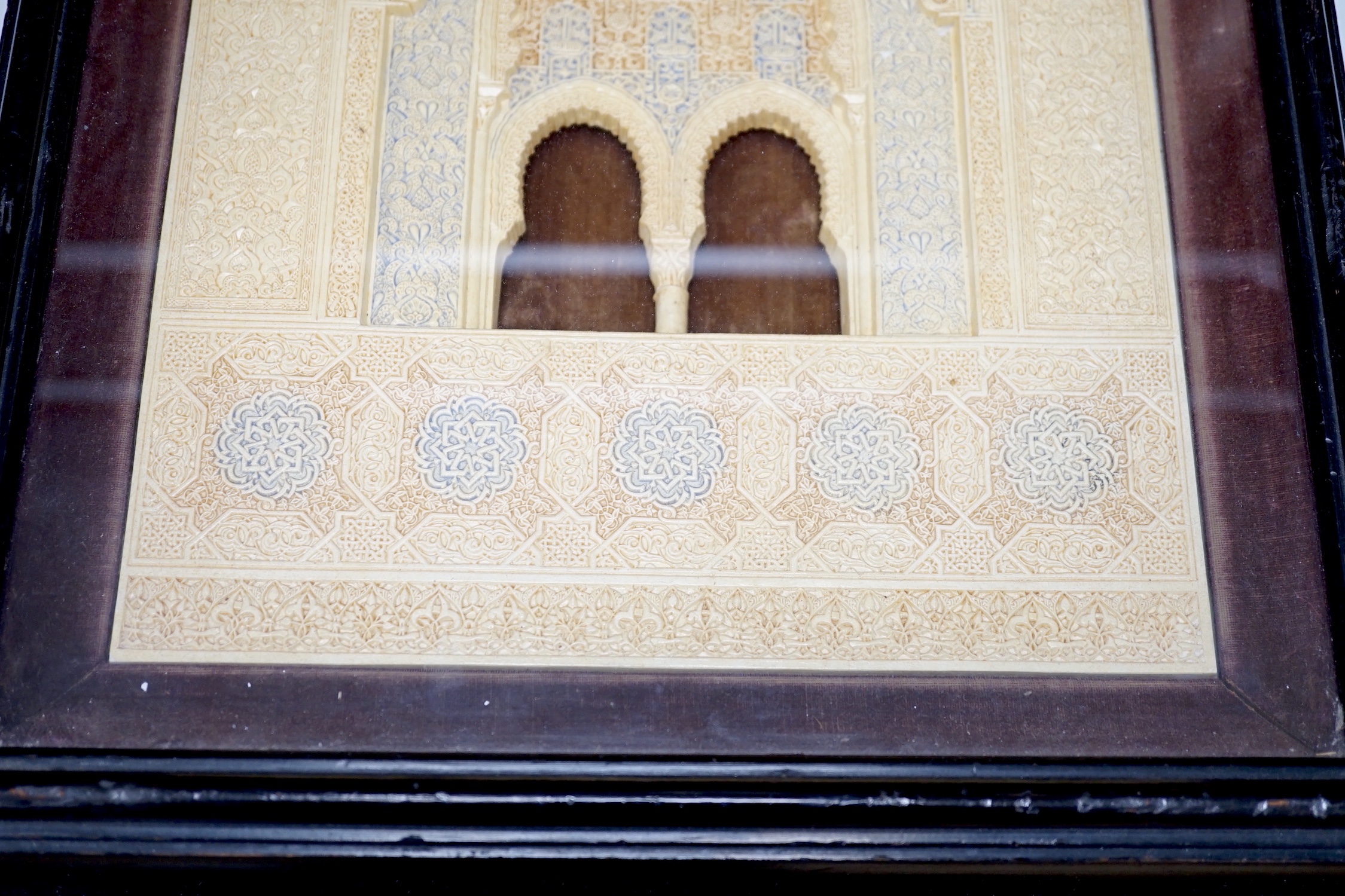 A 19th century Spanish Rafael Contreras plaster, alabaster and bisque twin arched facade 37 x 24cm